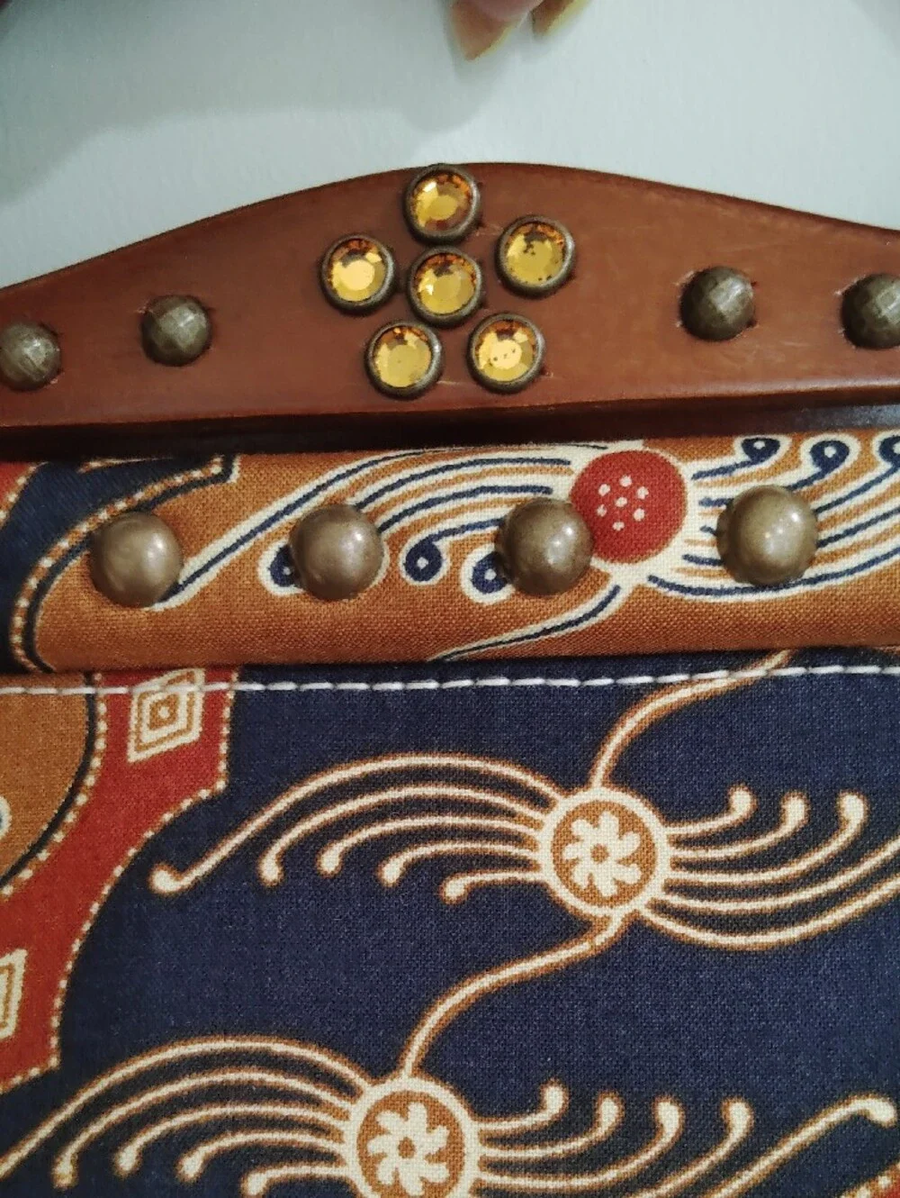 Isabella Fiore Red Navy Gold Embroidered Top-Handle Clutch - Picture 6 of 15